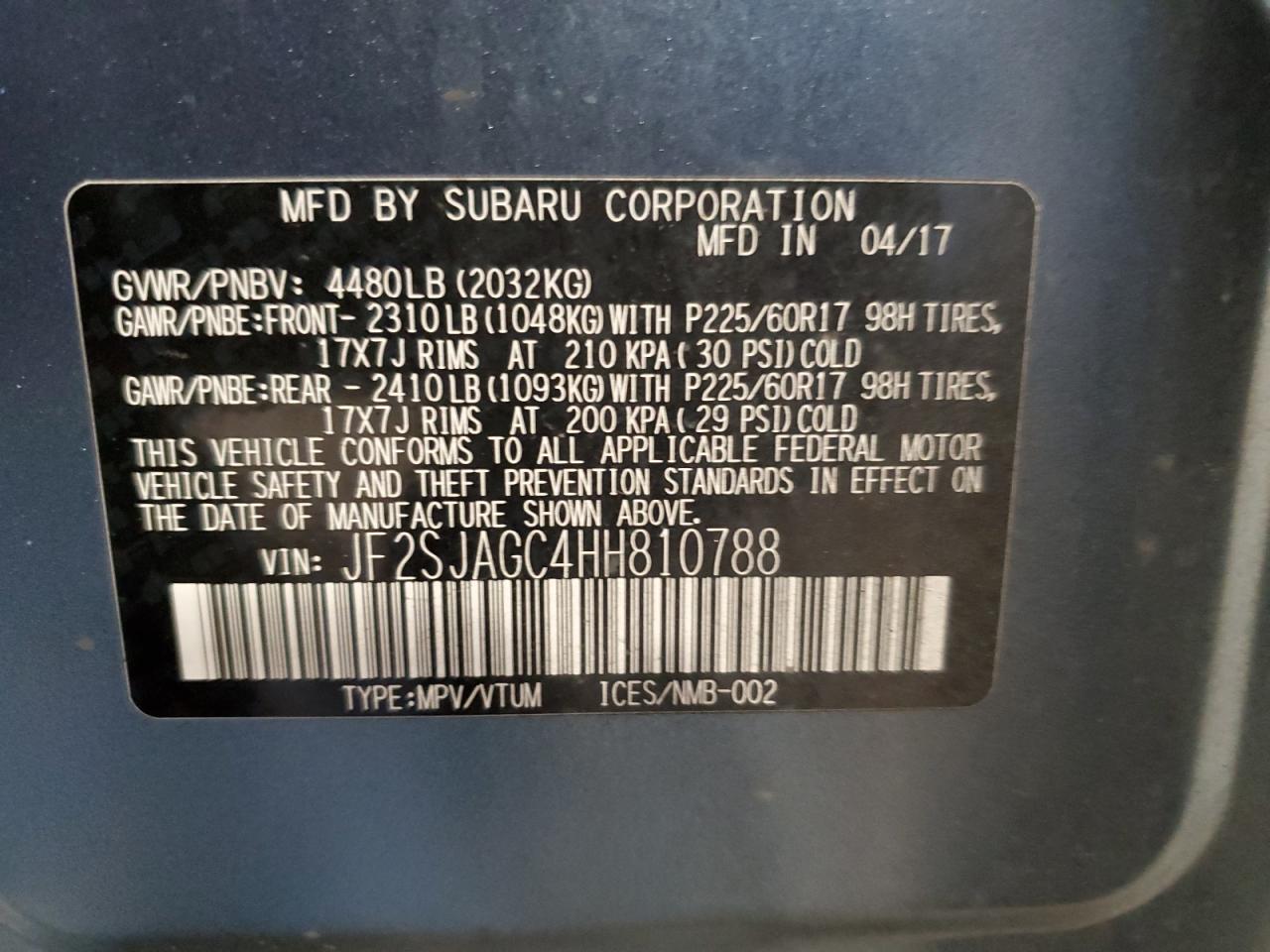 JF2SJAGC4HH810788 2017 Subaru Forester 2.5I Premium