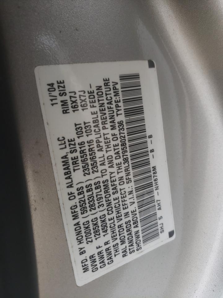 5FNRL38795B027336 2005 Honda Odyssey Exl