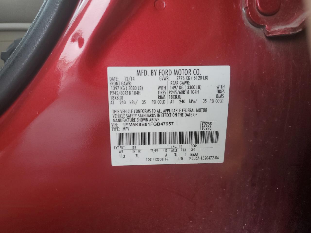 1FM5K8B81FGB47957 2015 Ford Explorer