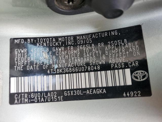 2006 Toyota Avalon Xl VIN: 4T1BK36B66U078048 Lot: 60708714