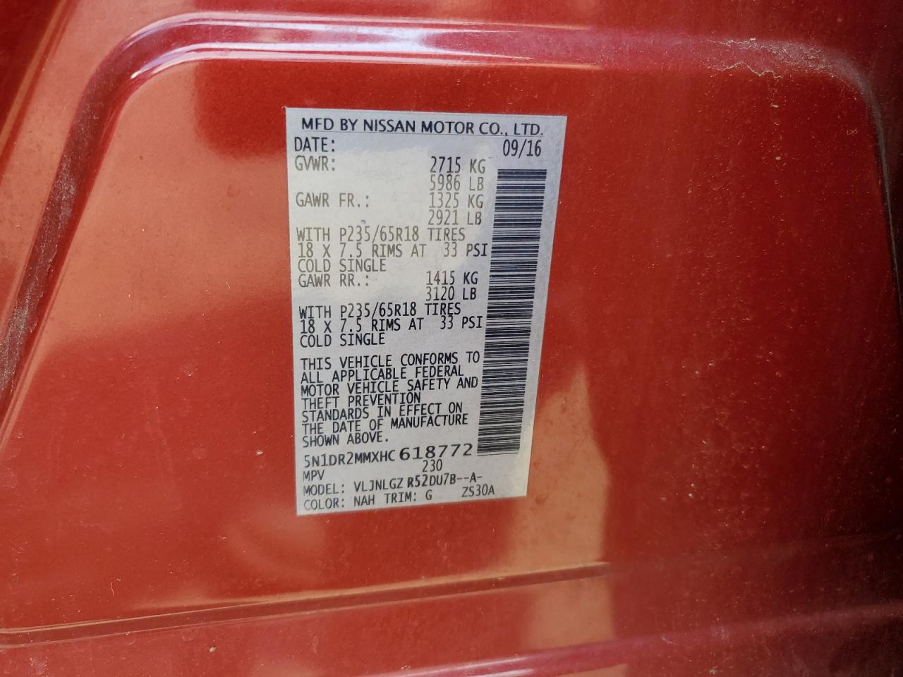 5N1DR2MMXHC618772 2017 Nissan Pathfinder S