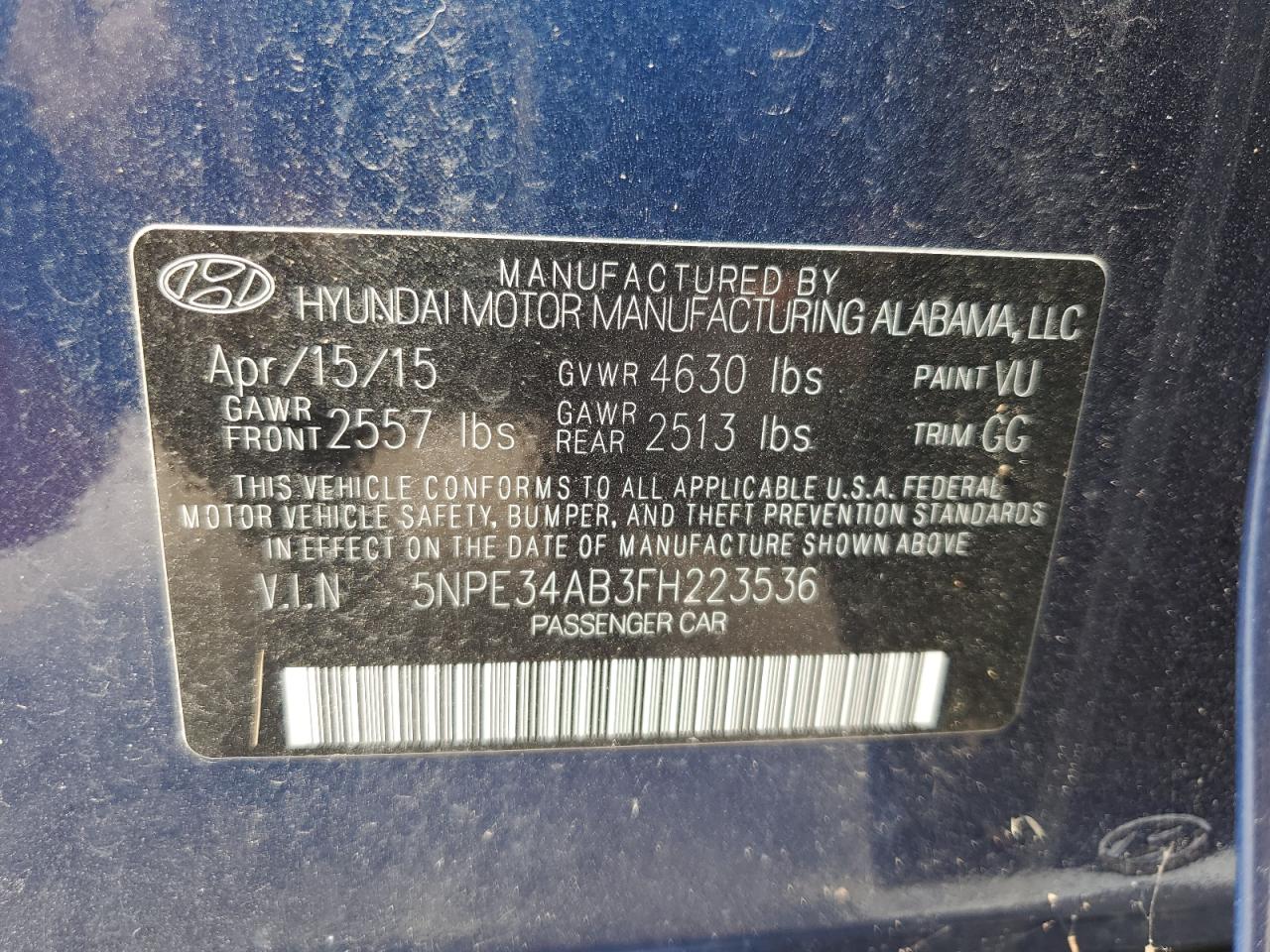 5NPE34AB3FH223536 2015 Hyundai Sonata Sport