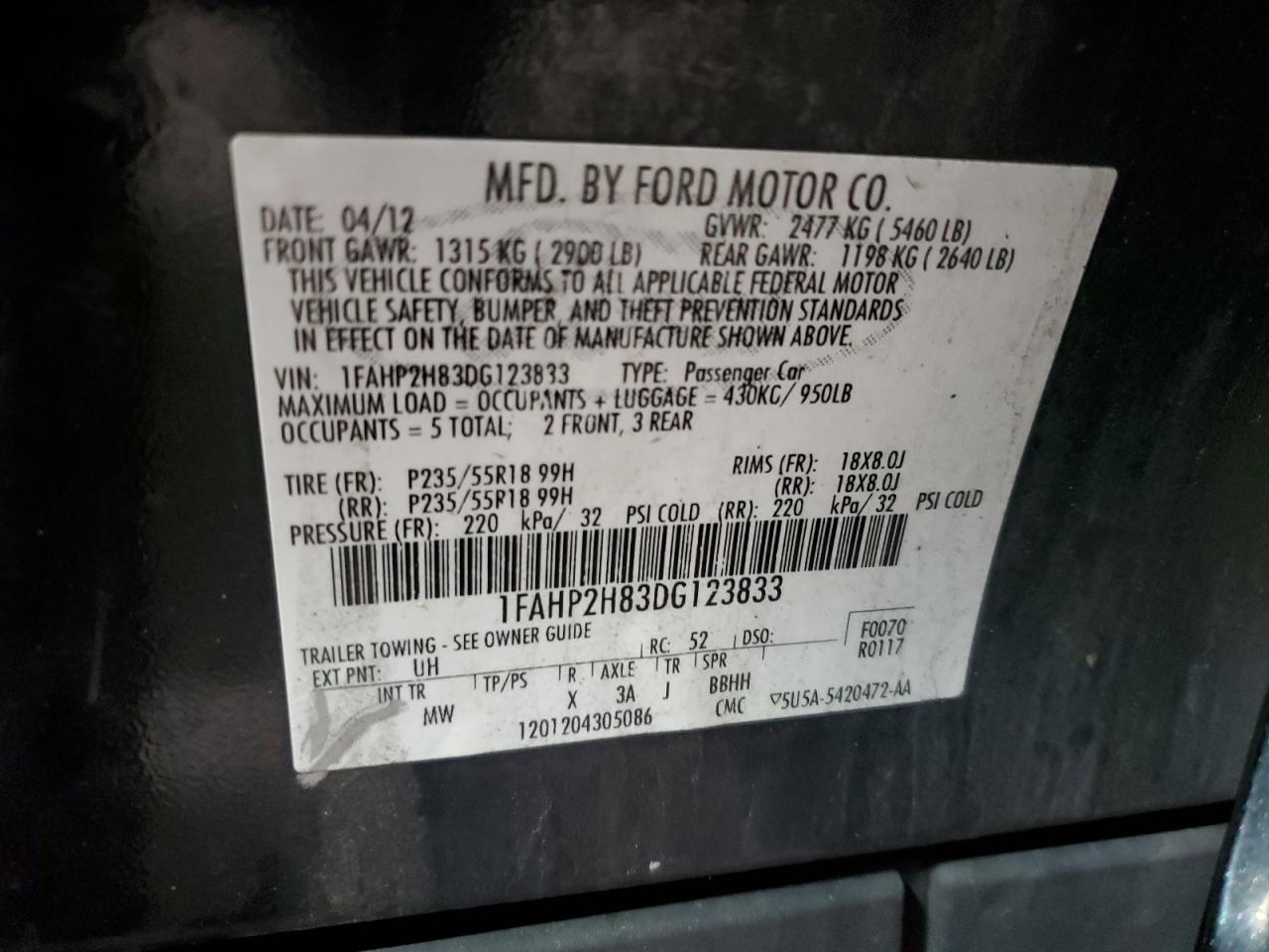 2013 Ford Taurus Sel vin: 1FAHP2H83DG123833