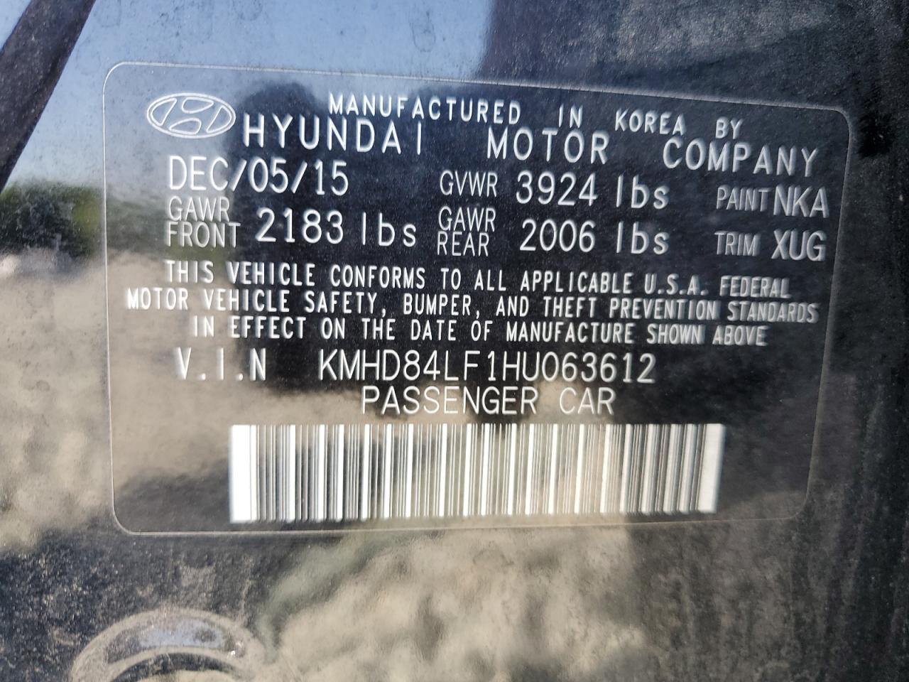 2017 Hyundai Elantra Se vin: KMHD84LF1HU063612