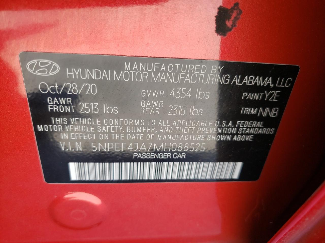 5NPEF4JA7MH088525 2021 Hyundai Sonata Sel