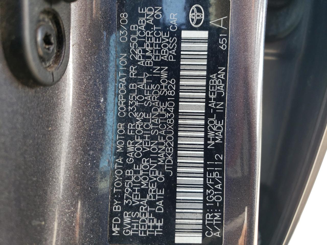 JTDKB20UX83401826 2008 Toyota Prius