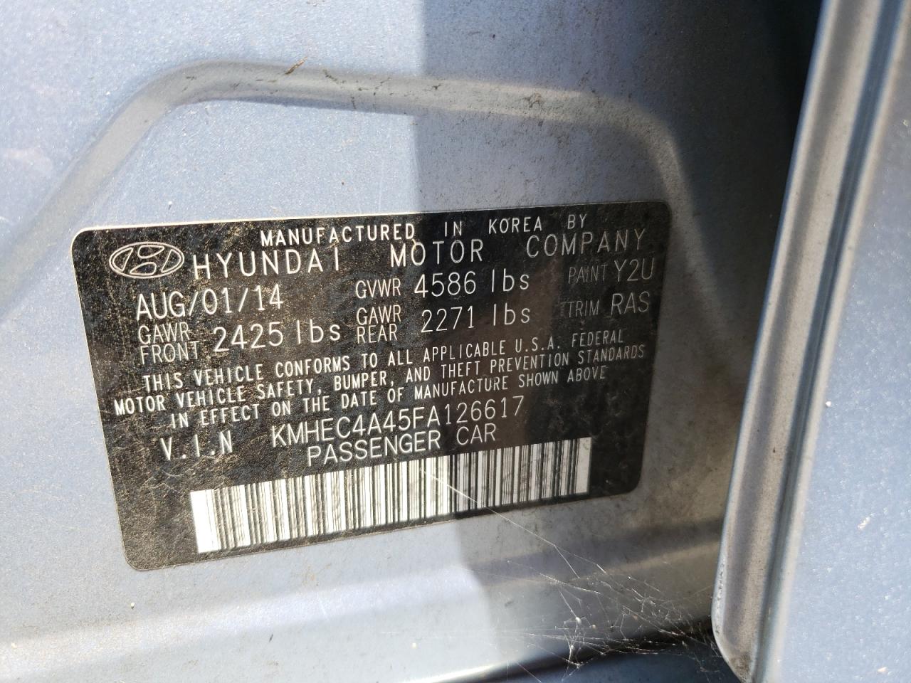 KMHEC4A45FA126617 2015 Hyundai Sonata Hybrid
