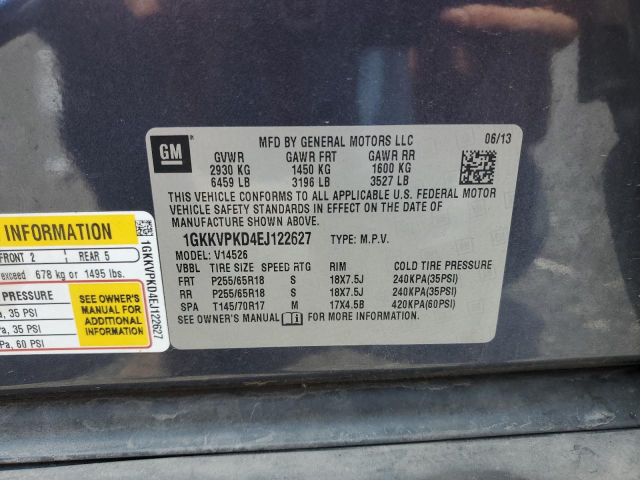 1GKKVPKD4EJ122627 2014 GMC Acadia Sle
