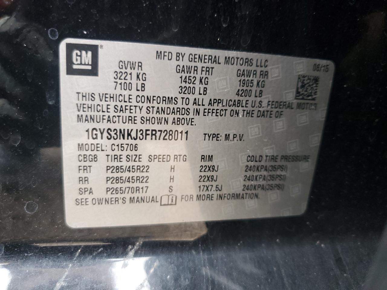 1GYS3NKJ3FR728011 2015 Cadillac Escalade Premium