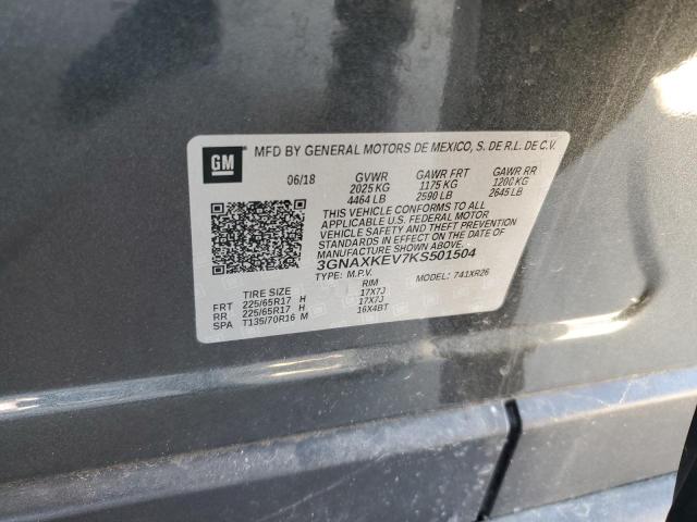 2019 Chevrolet Equinox Lt VIN: 3GNAXKEV7KS501504 Lot: 59069154