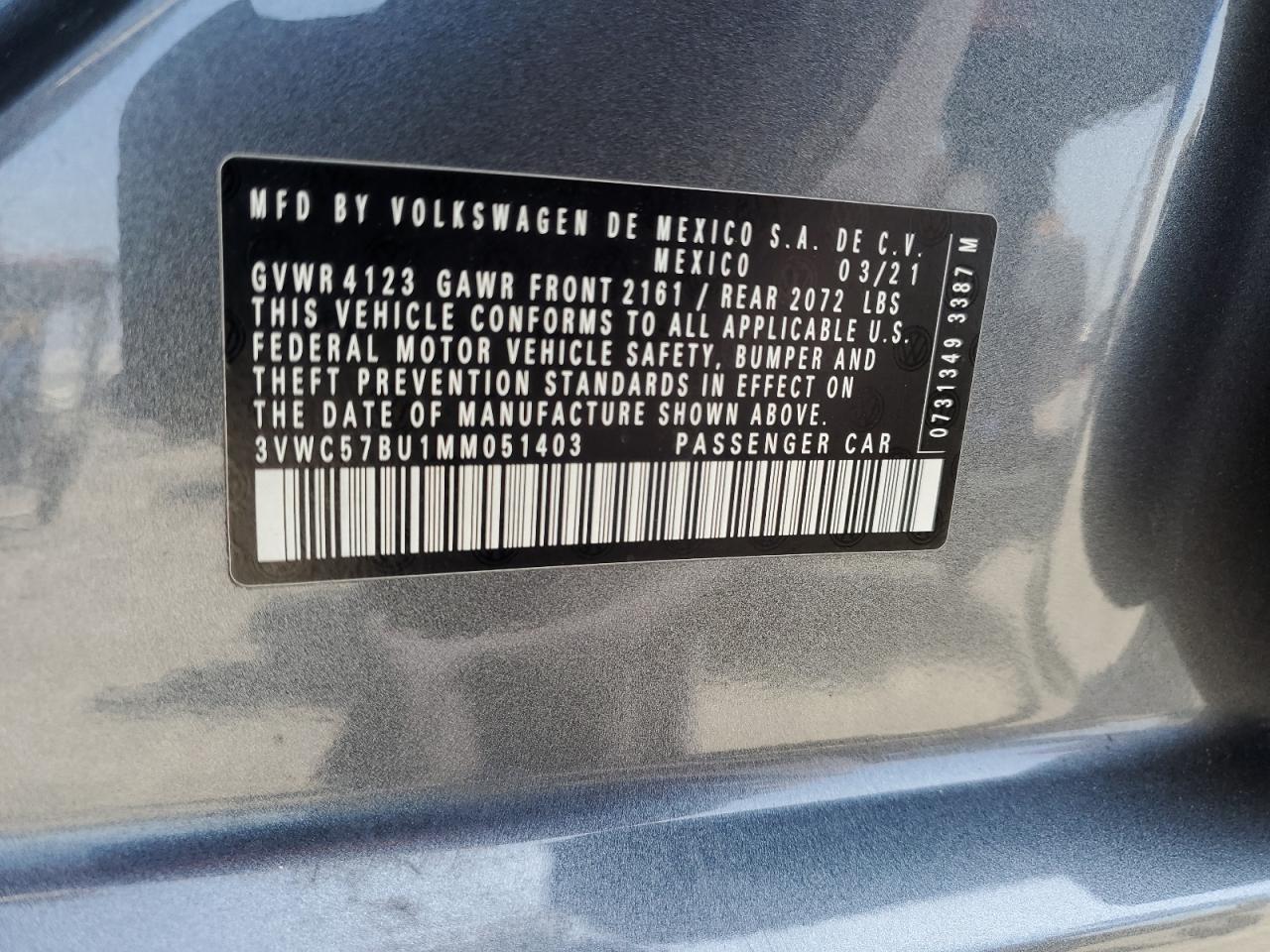 3VWC57BU1MM051403 2021 Volkswagen Jetta S