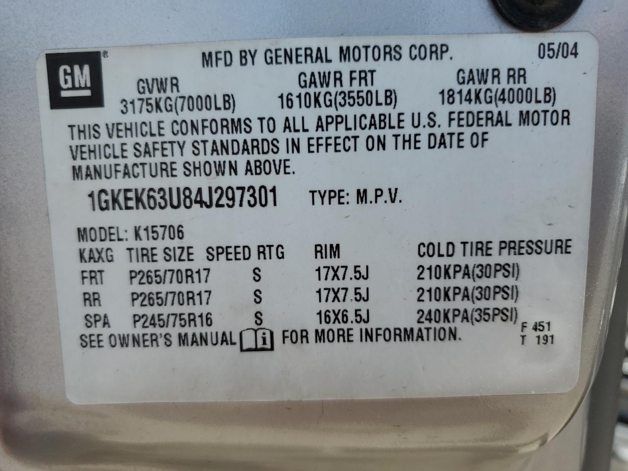 1GKEK63U84J297301 2004 GMC Yukon Denali