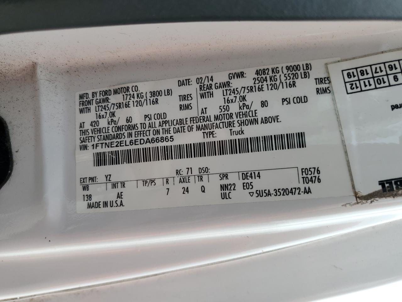 1FTNE2EL6EDA66865 2014 Ford Econoline E250 Van