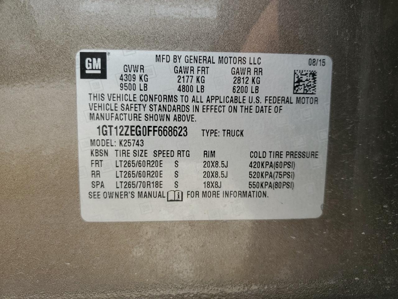 1GT12ZEG0FF668623 2015 GMC Sierra K2500 Slt