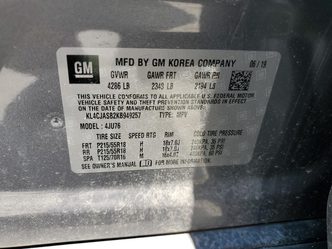 2019 Buick Encore Preferred vin: KL4CJASB2KB949257