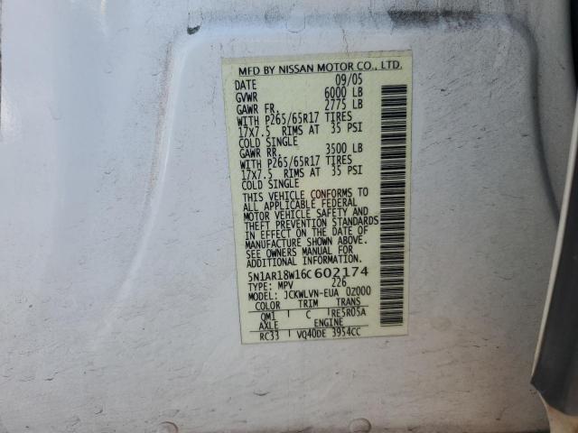 2006 Nissan Pathfinder Le VIN: 5N1AR18W16C602174 Lot: 58761144