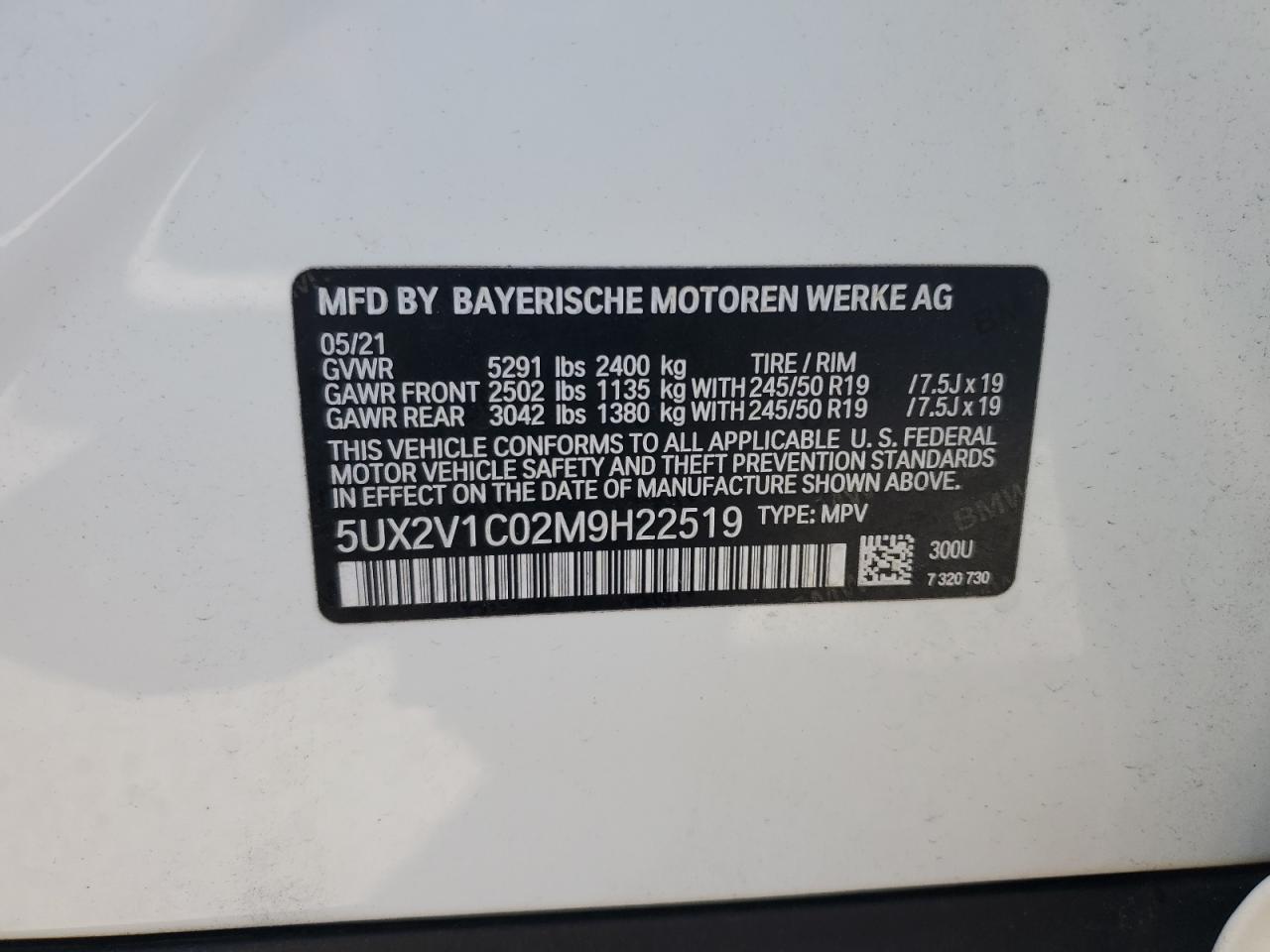 5UX2V1C02M9H22519 2021 BMW X4 xDrive30I