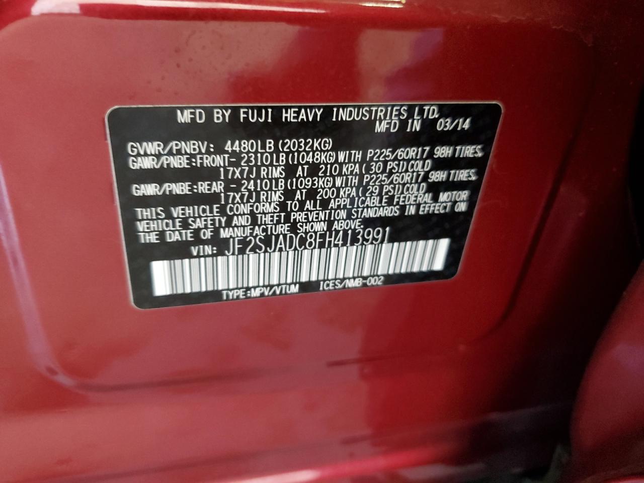 JF2SJADC8FH413991 2015 Subaru Forester 2.5I Premium