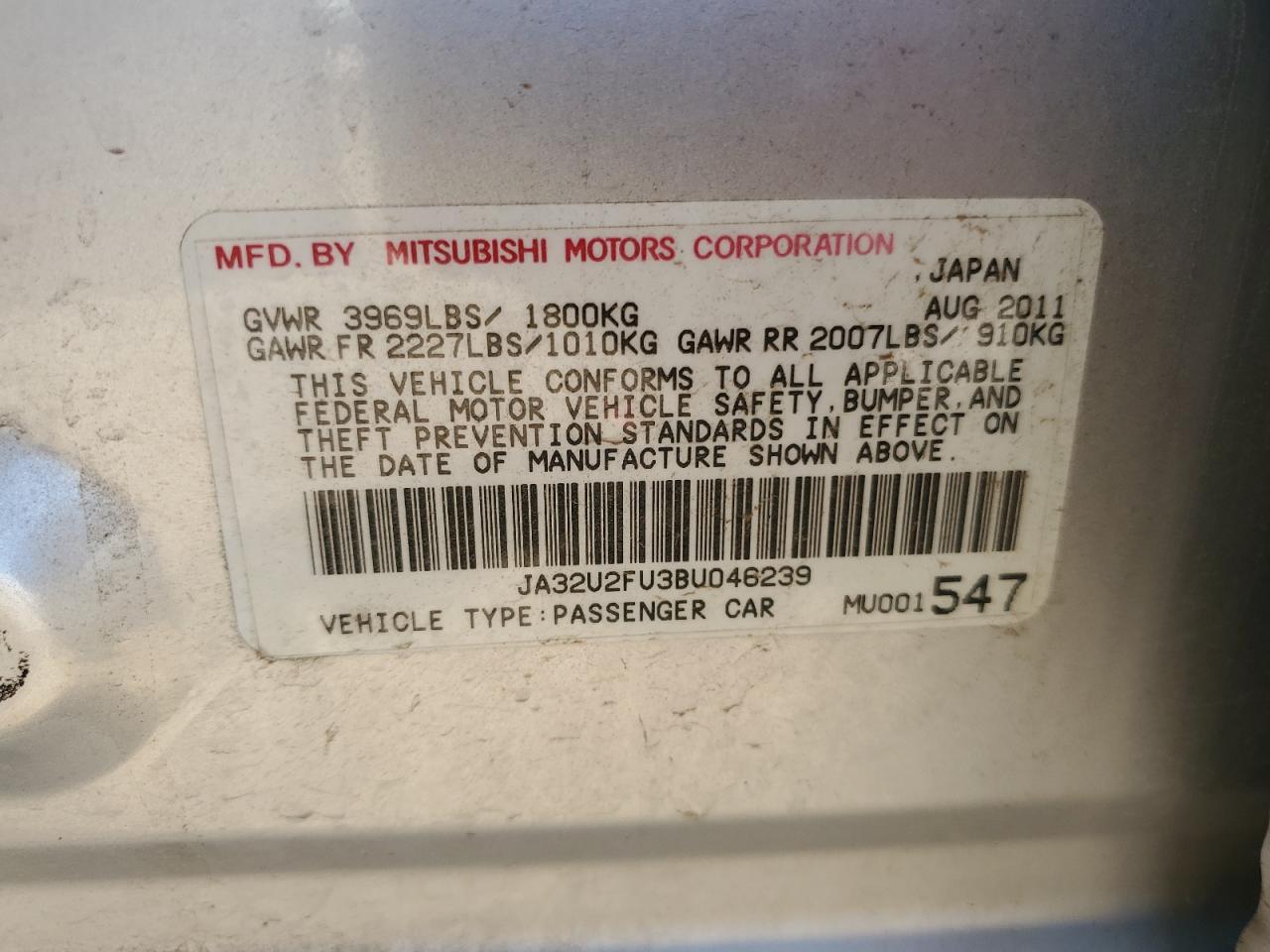 JA32U2FU3BU046239 2011 Mitsubishi Lancer Es/Es Sport