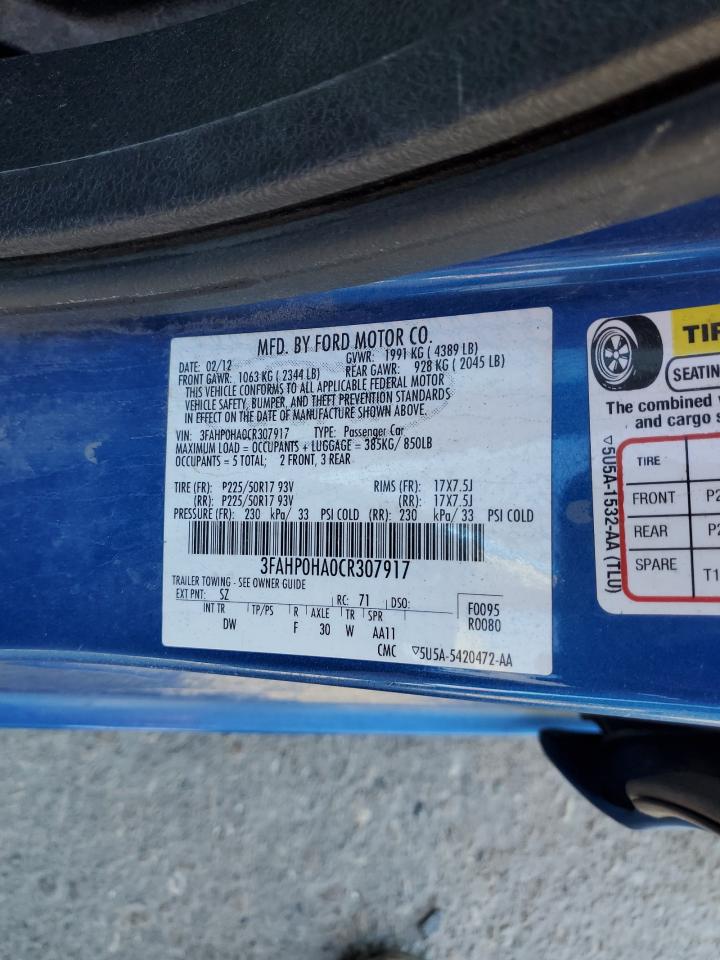 3FAHP0HA0CR307917 2012 Ford Fusion Se