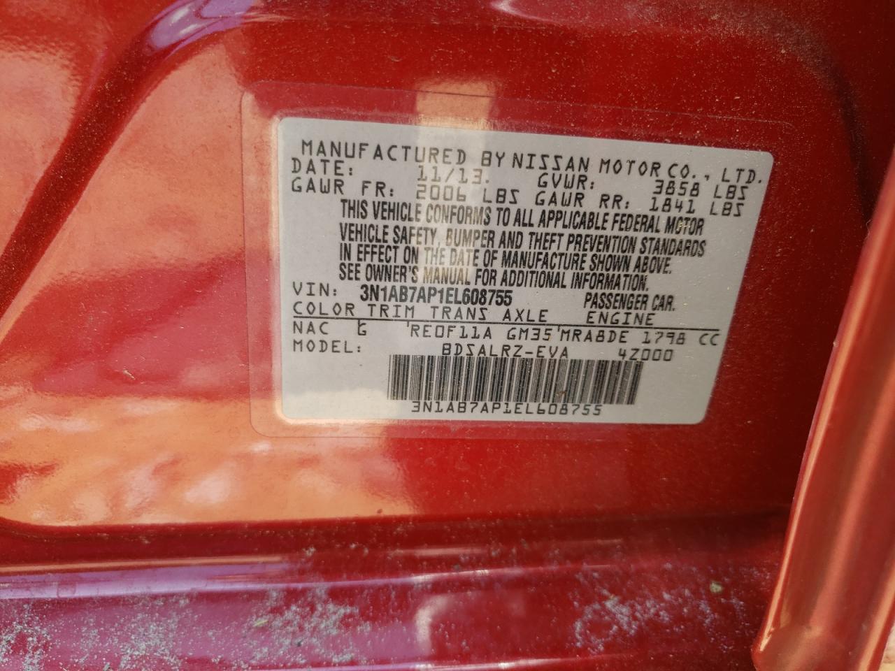 3N1AB7AP1EL608755 2014 Nissan Sentra S