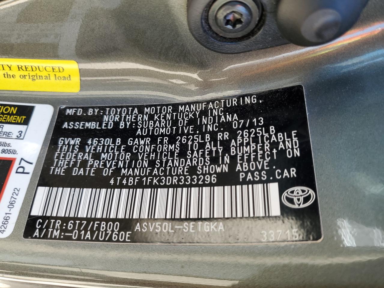 4T4BF1FK3DR333296 2013 Toyota Camry L