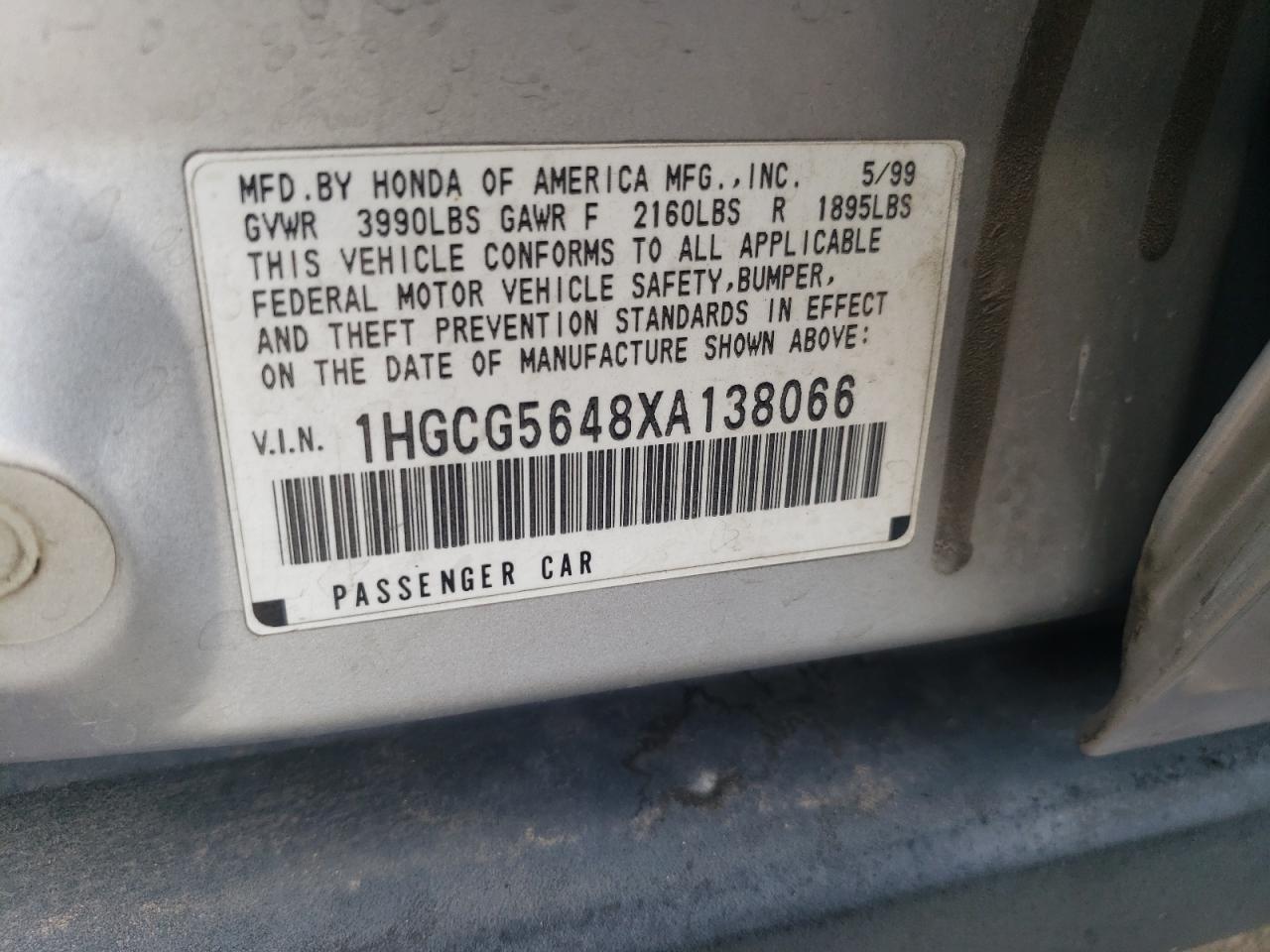 1HGCG5648XA138066 1999 Honda Accord Lx