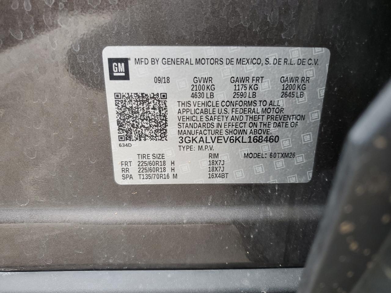 3GKALVEV6KL168460 2019 GMC Terrain Slt