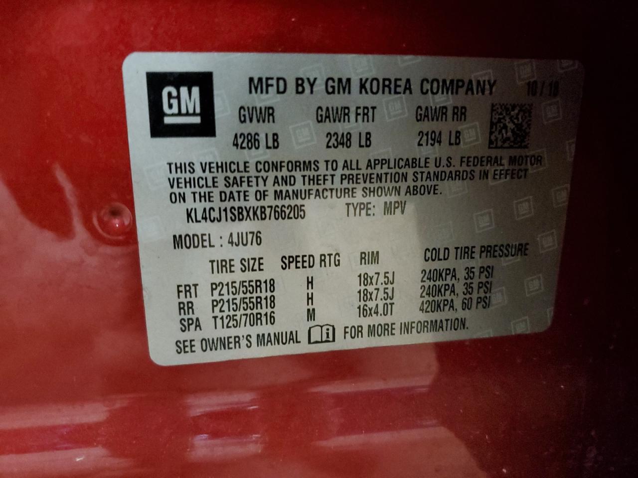 KL4CJ1SBXKB766205 2019 Buick Encore Sport Touring