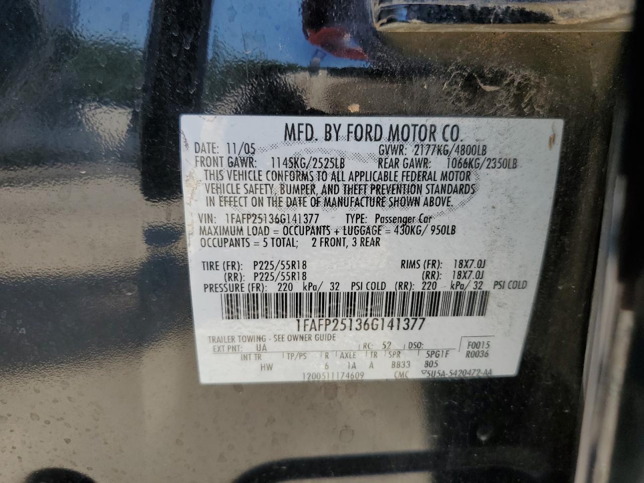 1FAFP25136G141377 2006 Ford Five Hundred Limited