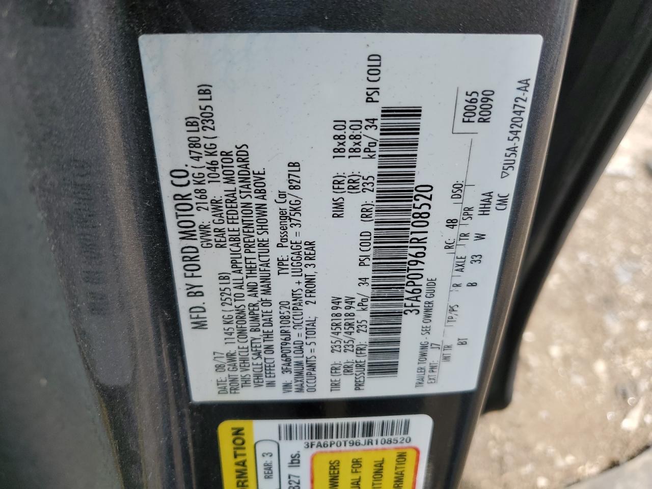 3FA6P0T96JR108520 2018 Ford Fusion Se