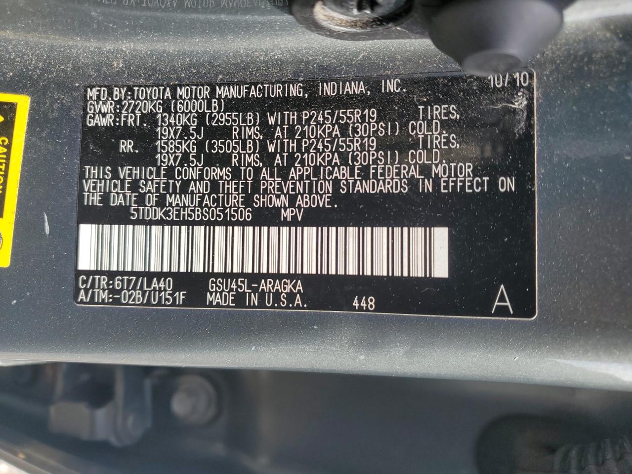 5TDDK3EH5BS051506 2011 Toyota Highlander Limited