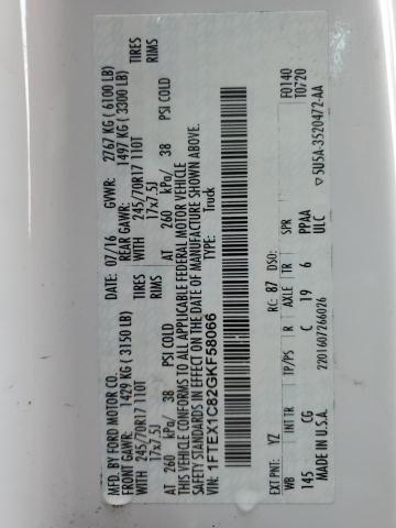 2016 Ford F150 Super Cab VIN: 1FTEX1C82GKF58066 Lot: 59673194