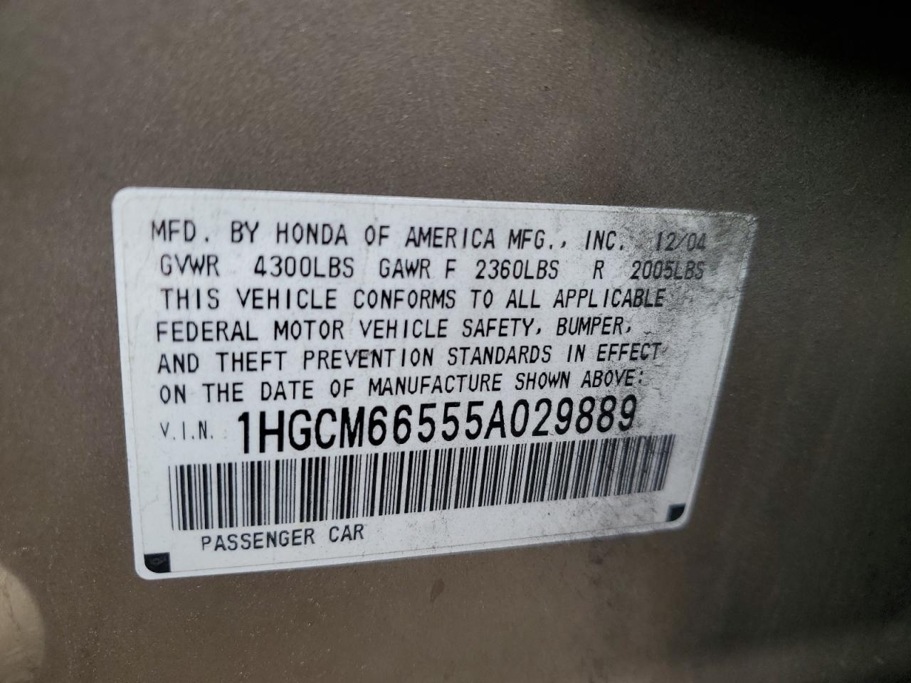 1HGCM66555A029889 2005 Honda Accord Ex