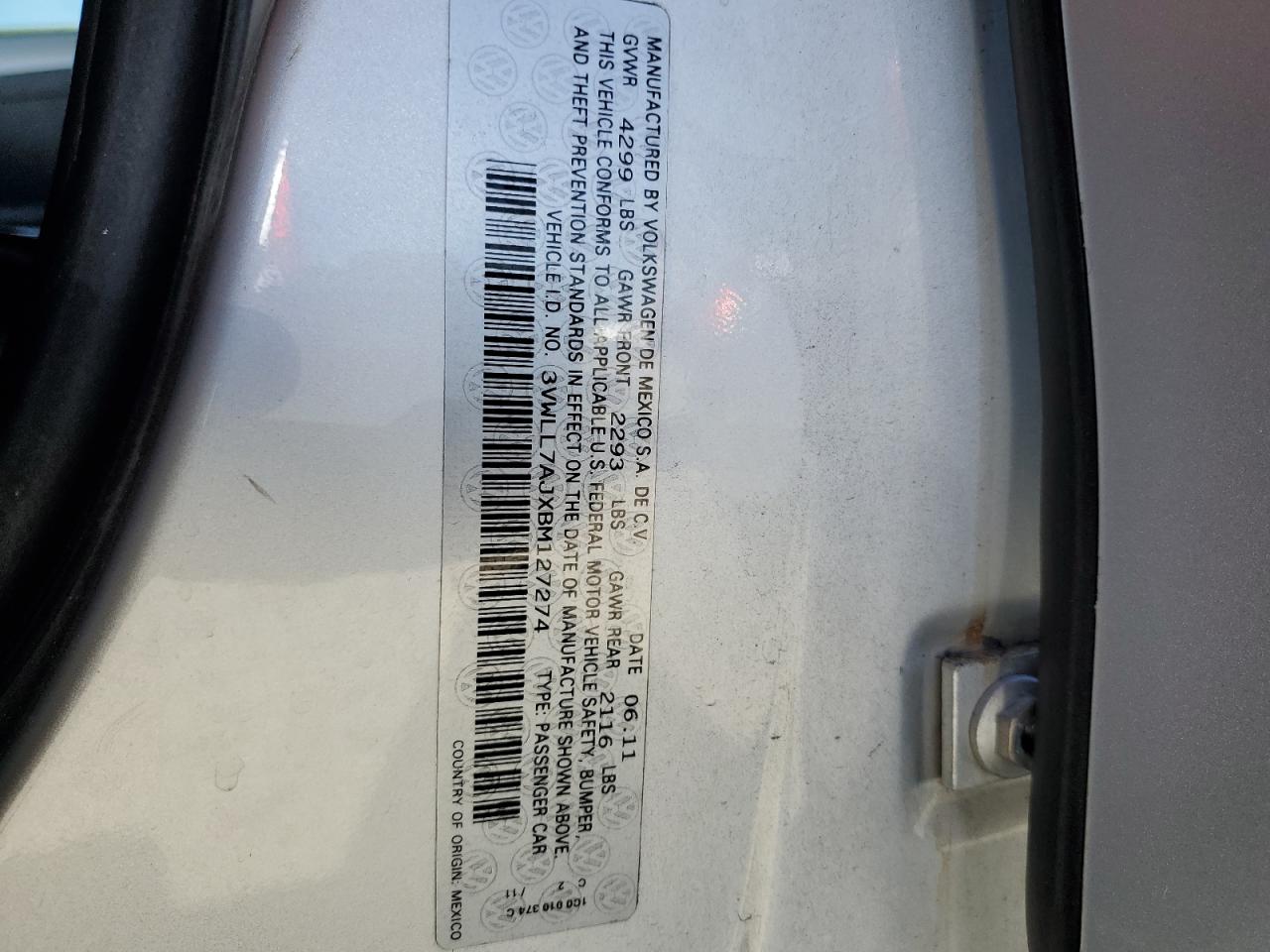 3VWLL7AJXBM127274 2011 Volkswagen Jetta Tdi