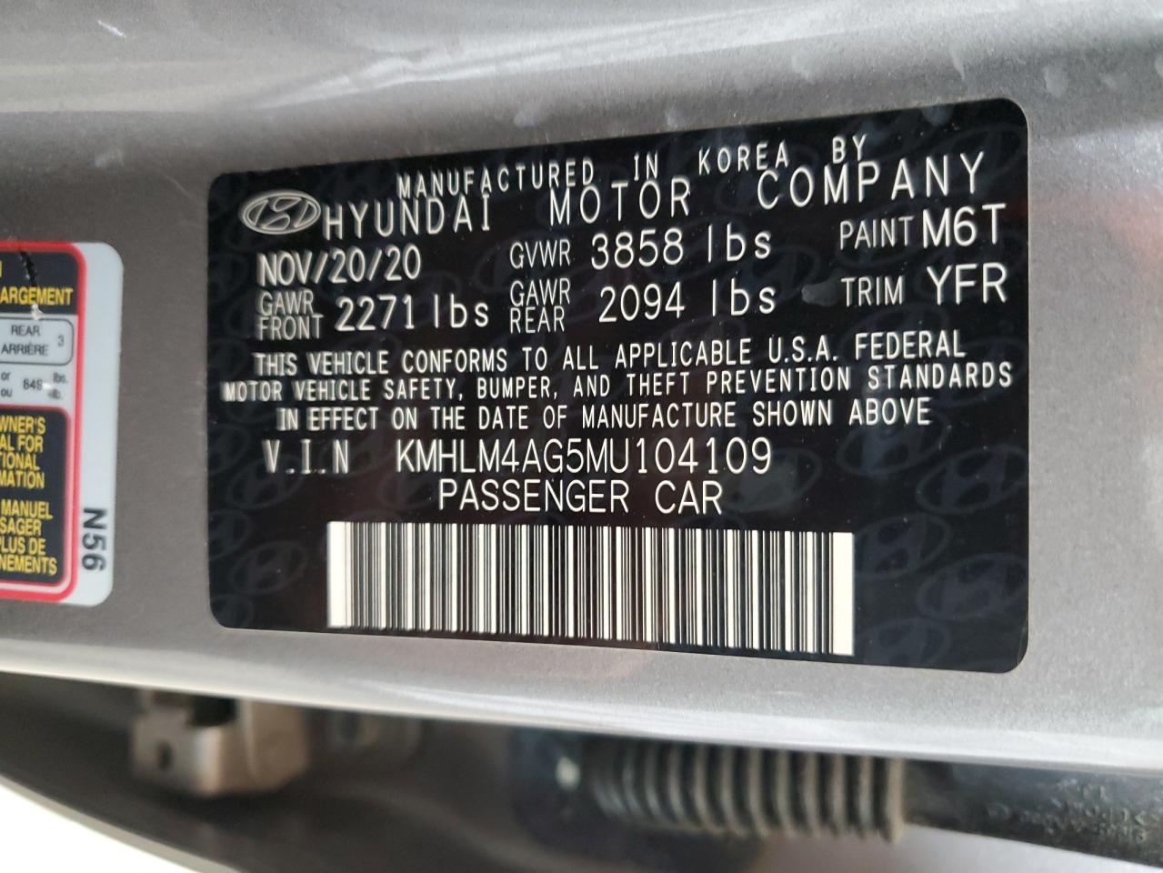 HMHL4MAG5MU104109 2021 Hyundai Elantra Sel