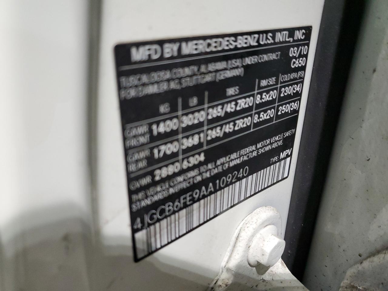 4JGCB6FE9AA109240 2010 Mercedes-Benz R 350 4Matic