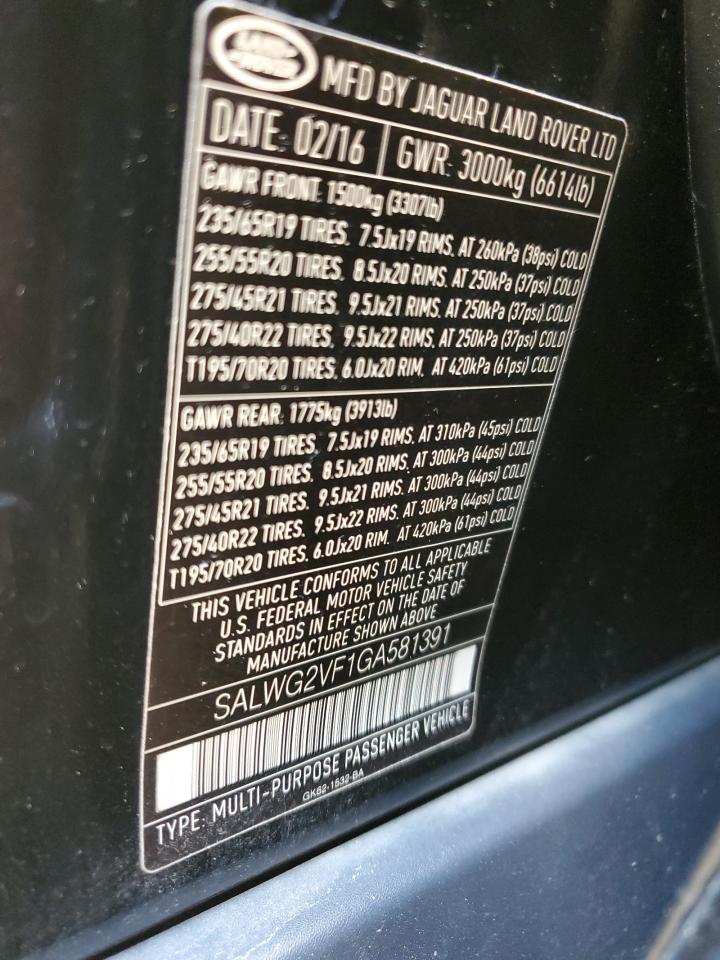 SALWG2VF1GA581391 2016 Land Rover Range Rover Sport Se