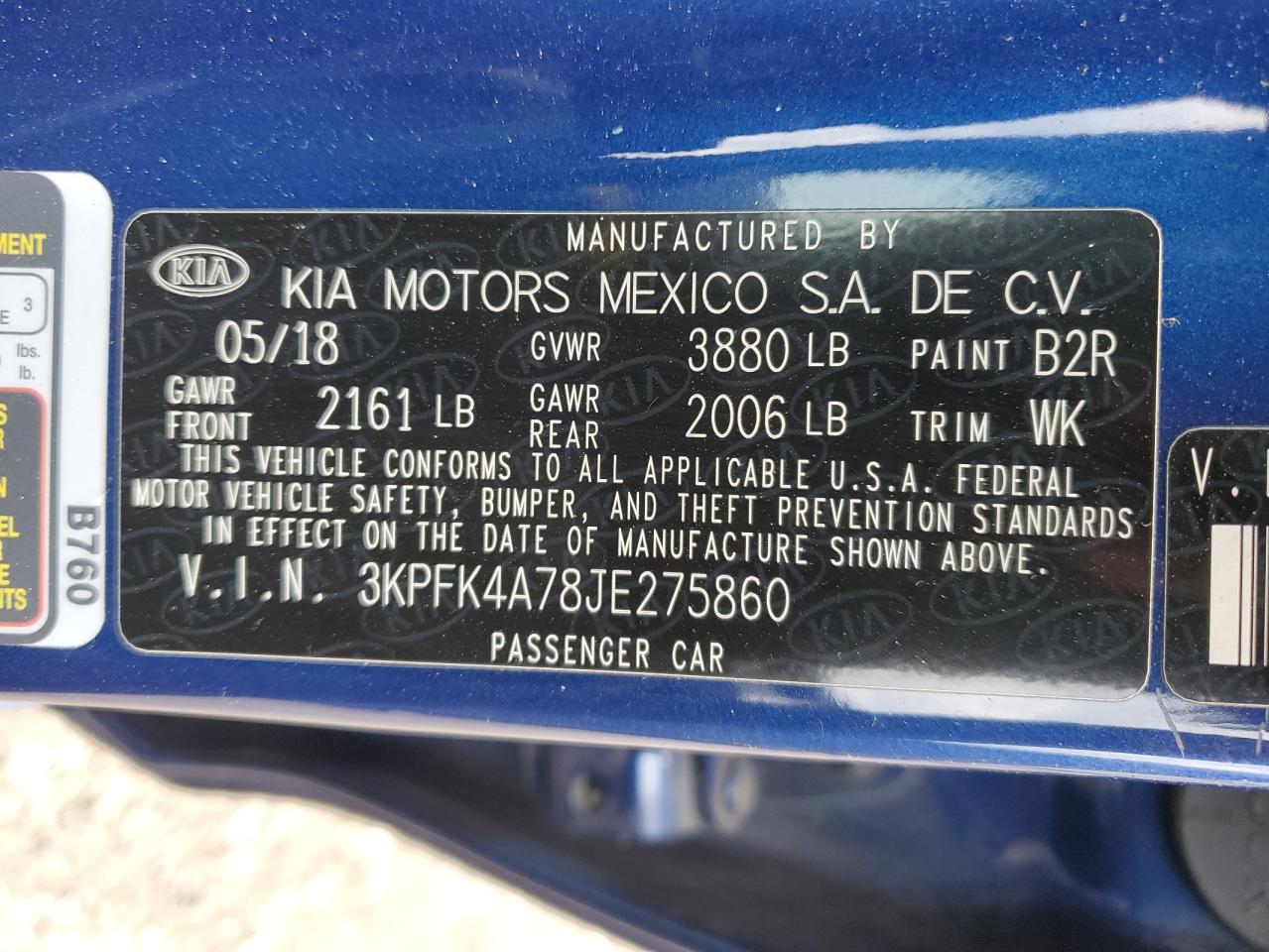 3KPFK4A78JE275860 2018 Kia Forte Lx