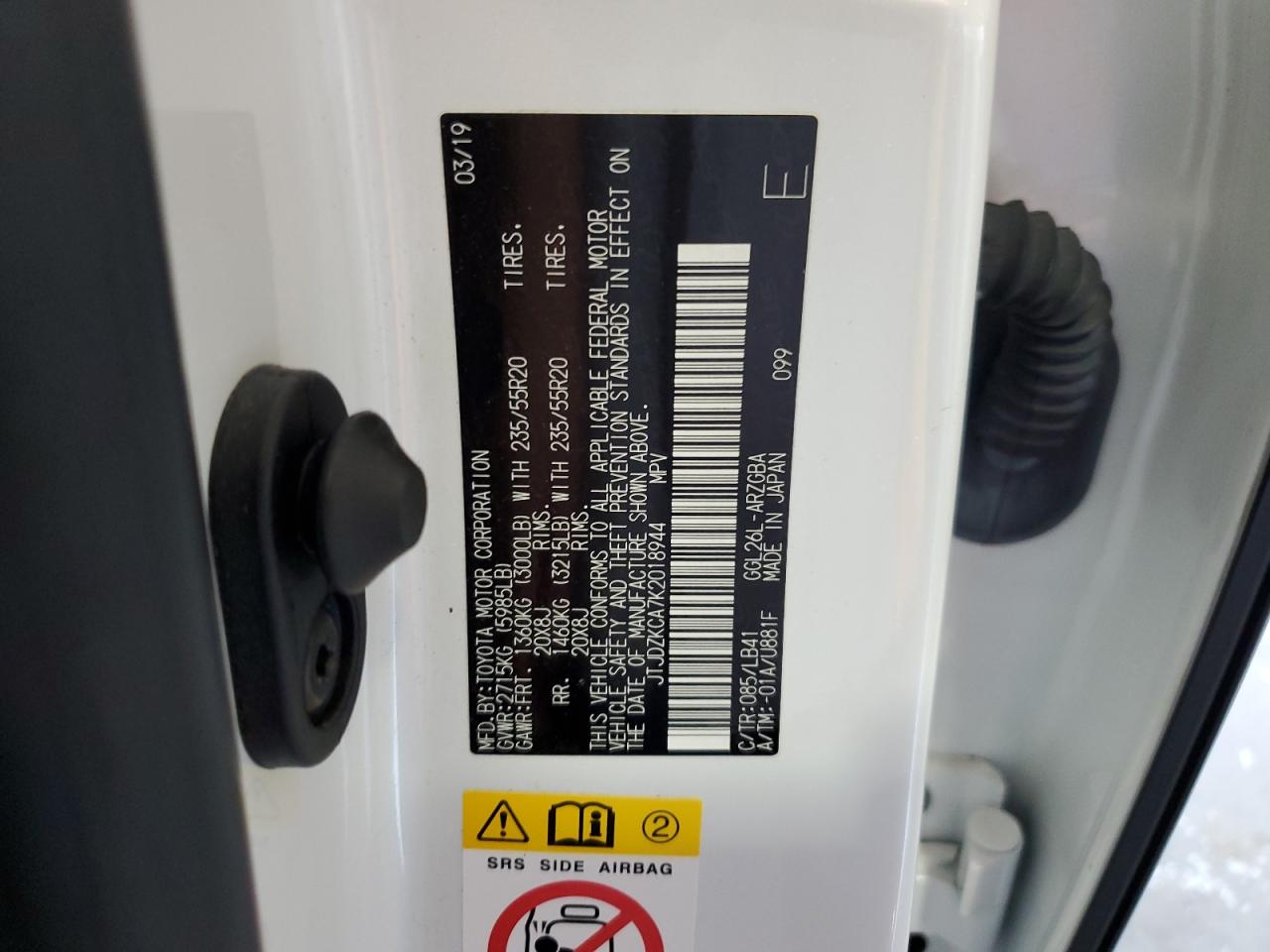 JTJDZKCA7K2018944 2019 Lexus Rx 350 L