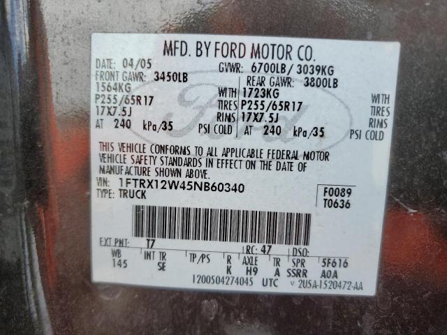 2005 Ford F150 VIN: 1FTRX12W45NB60340 Lot: 57312544