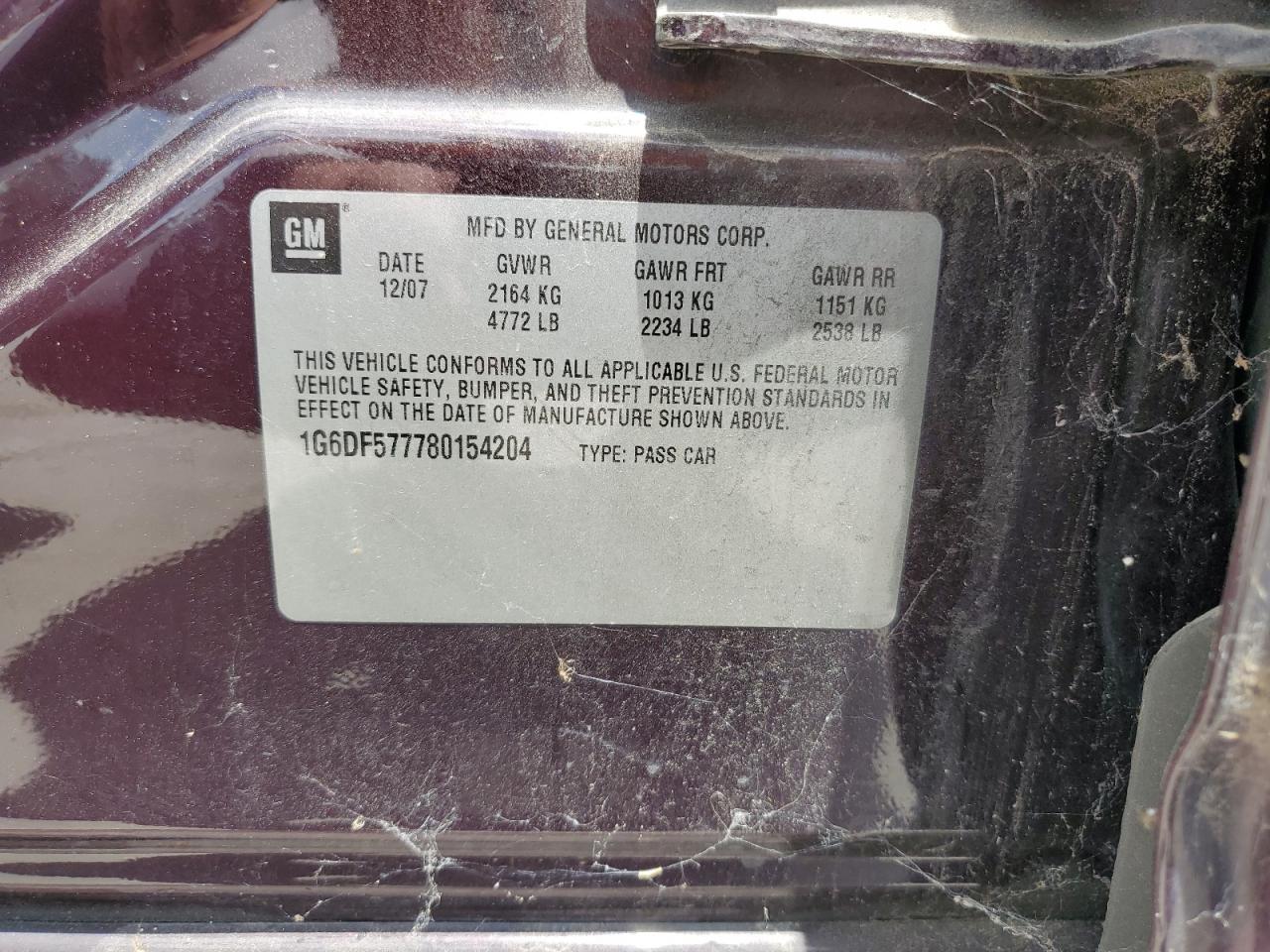 1G6DF577780154204 2008 Cadillac Cts