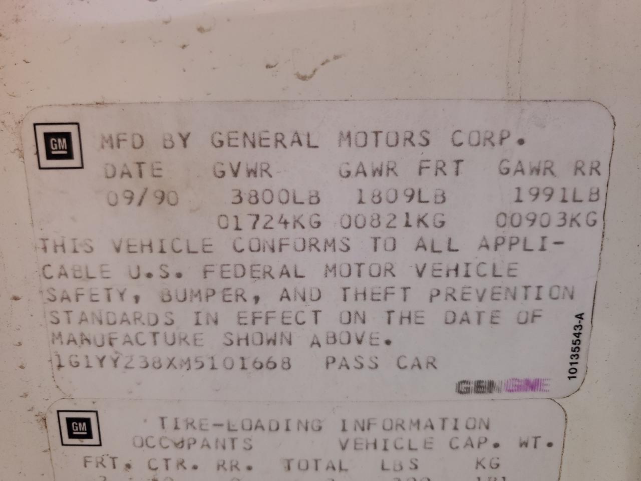 1G1YY238XM5101668 1991 Chevrolet Corvette