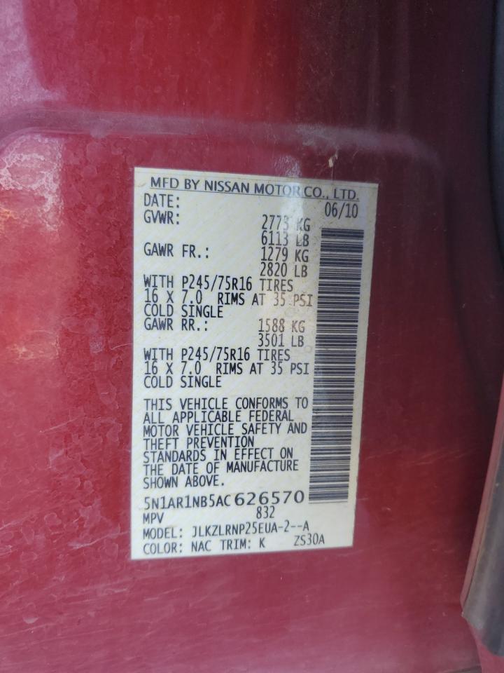 5N1AR1NB5AC626570 2010 Nissan Pathfinder S