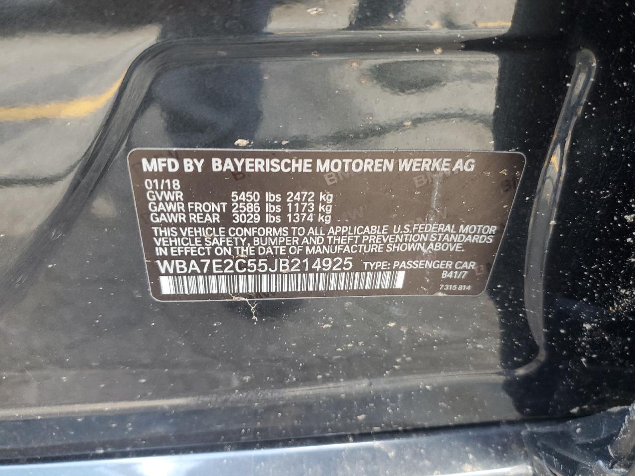 WBA7E2C55JB214925 2018 BMW 740 I