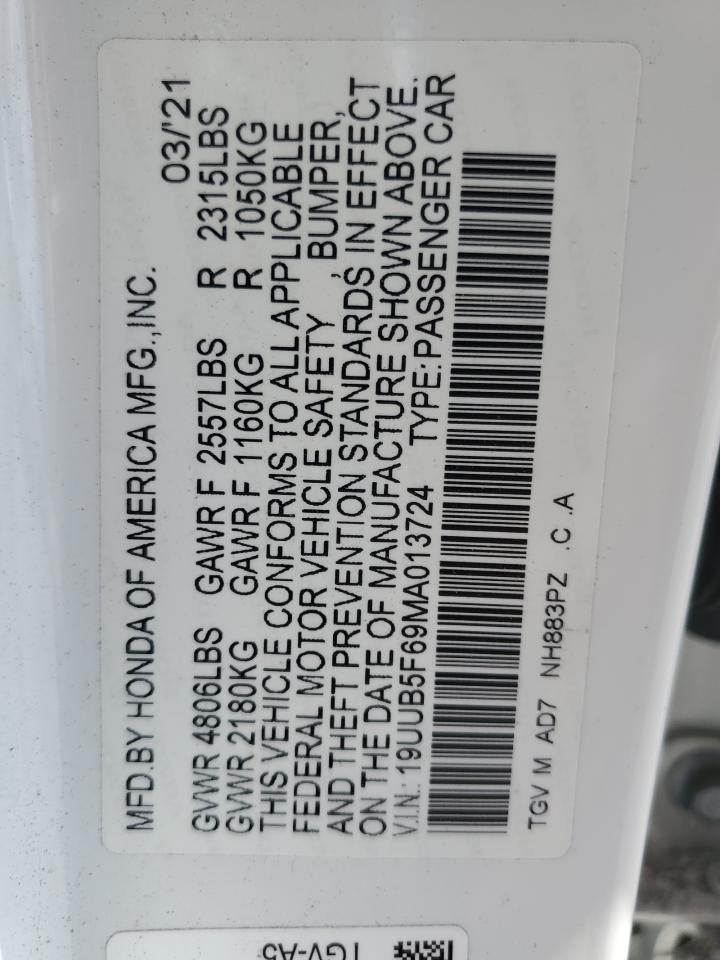 19UUB5F69MA013724 2021 Acura Tlx Advance