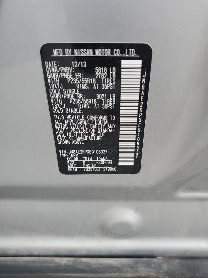 JN8AE2KPXE9108337 2014 Nissan Quest S