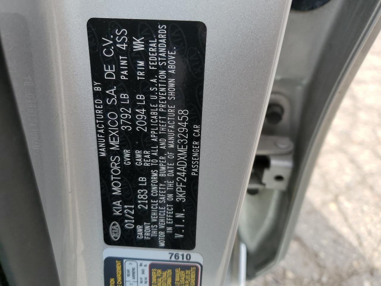 3KPF24ADXME329458 2021 Kia Forte Fe