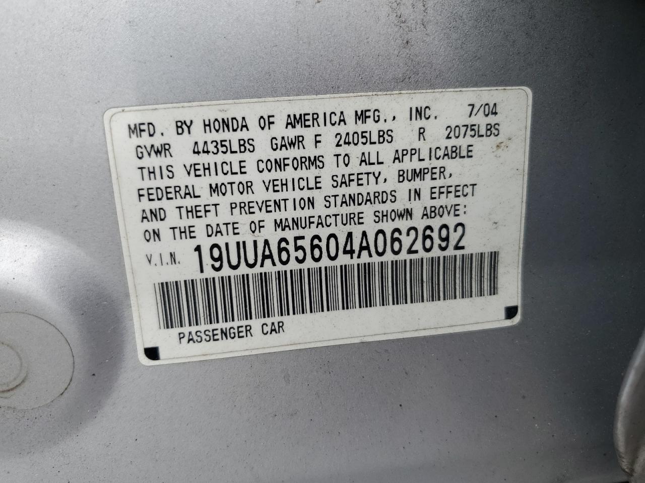 19UUA65604A062692 2004 Acura Tl