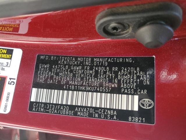 VIN 4T1B11HK9KU740557 2019 Toyota Camry, L no.13